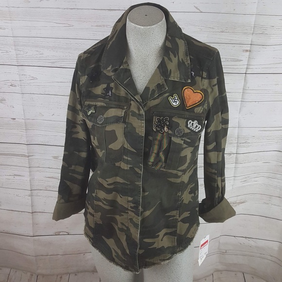 Jolt Jackets & Blazers - Jolt Woman’s Raw Edge Camo Twill Jacket Patches